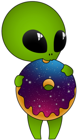 Alien enjoying a Space Doughnuts treat